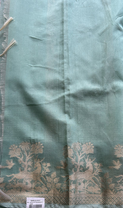 Silk kota Saree Light Sea Green colored Elegantly Paired with a Zari Border. - Sampradaya Designer Studio