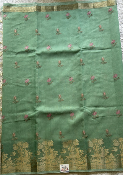Silk kota Saree Light Sea Green colored Elegantly Paired with a Zari Border. - Sampradaya Designer Studio