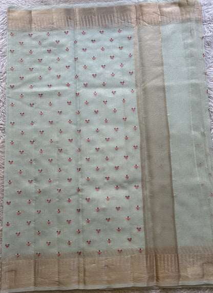 Silk kota Saree Ice Blue colored Elegantly Paired with a Zari Border. - Sampradaya Designer Studio