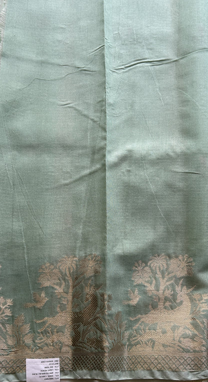 Silk kota Saree Pista Green colored Elegantly Paired with a Zari Border. - Sampradaya Designer Studio