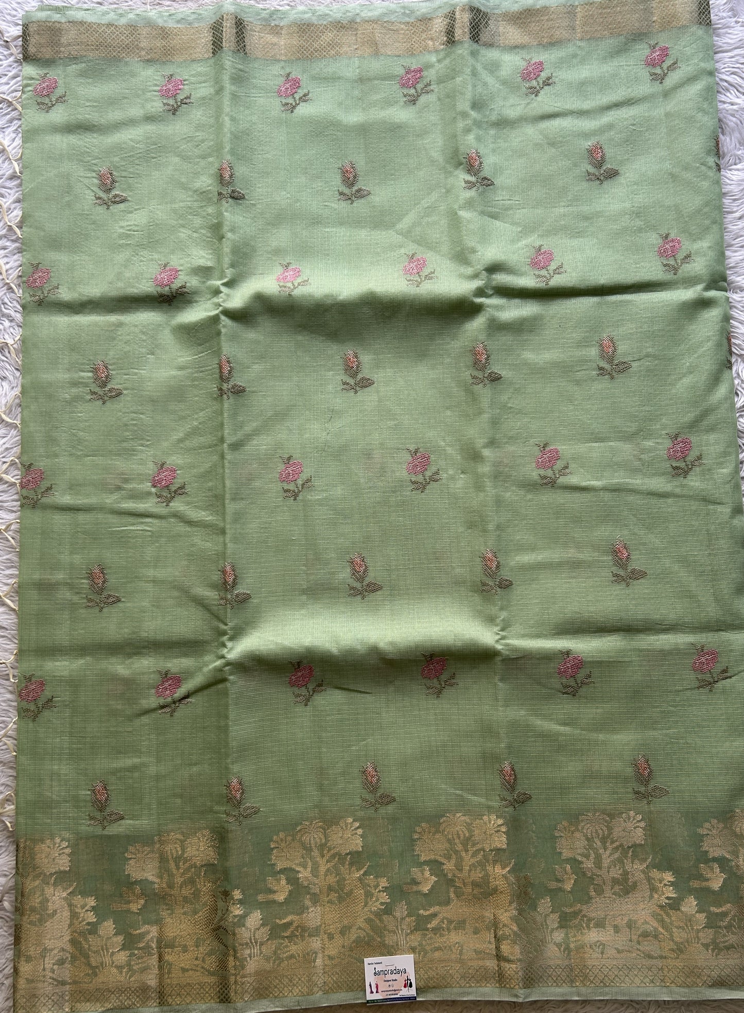 Silk kota Saree Pista Green colored Elegantly Paired with a Zari Border. - Sampradaya Designer Studio