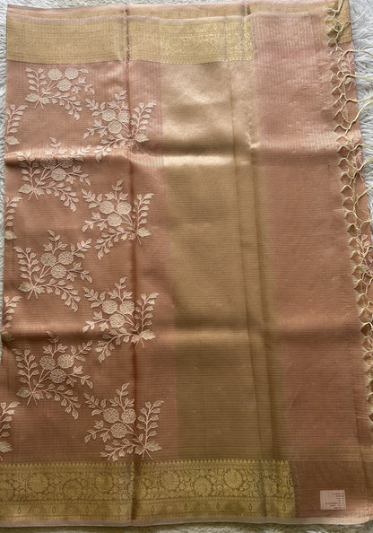 Silk kota Saree Pale Pink colored Elegantly Paired with a Zari Border. - Sampradaya Designer Studio
