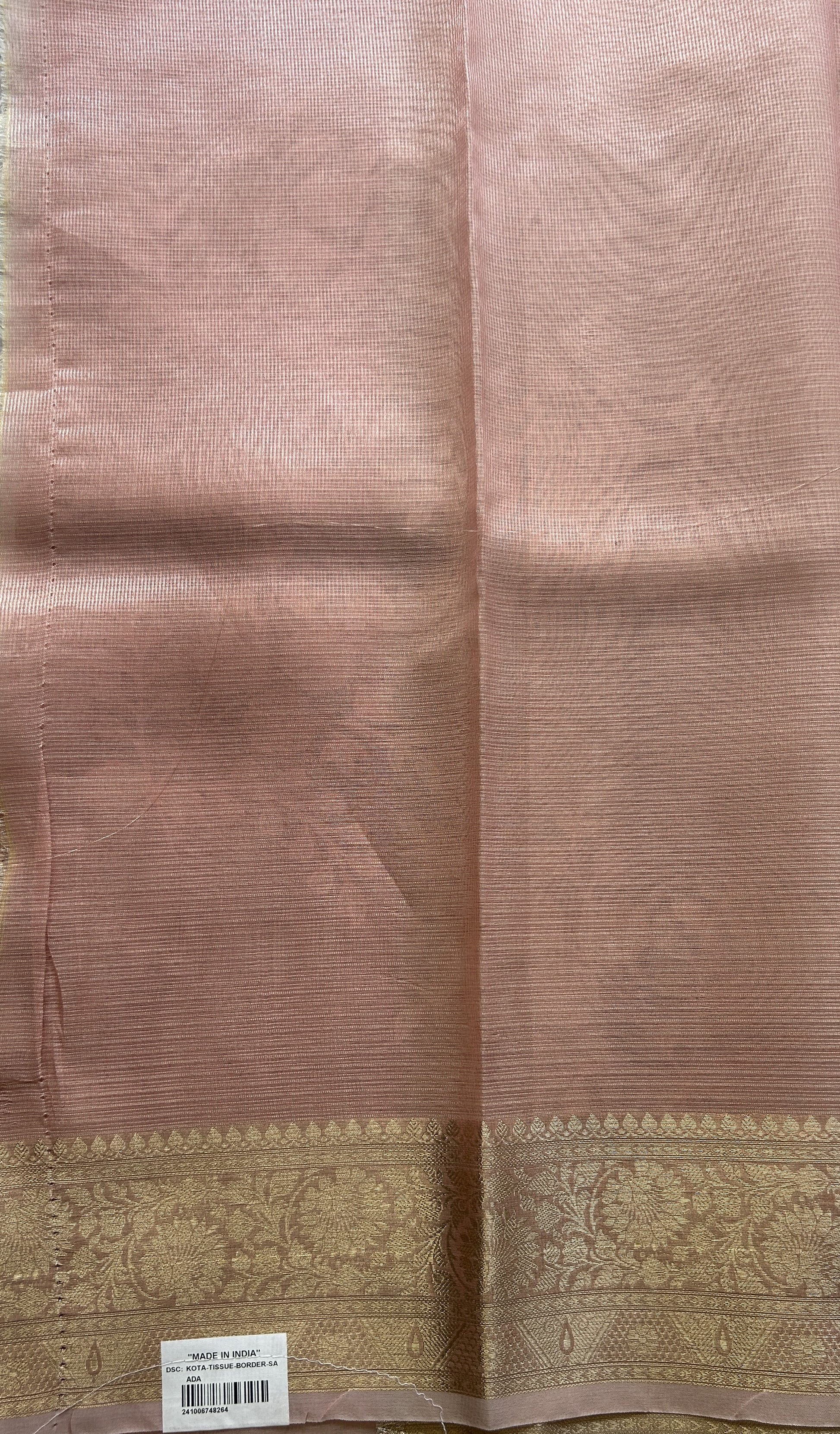 Silk kota Saree Pale Pink colored Elegantly Paired with a Zari Border. - Sampradaya Designer Studio
