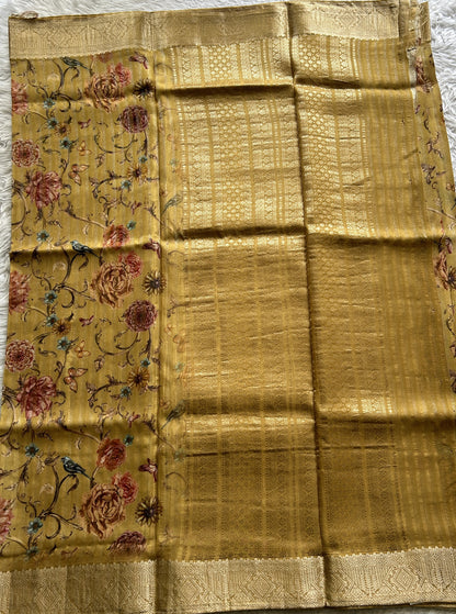 Semi Georgette Saree Mustard Yellow Colored Complemented with a Zari Border. - Sampradaya Designer Studio