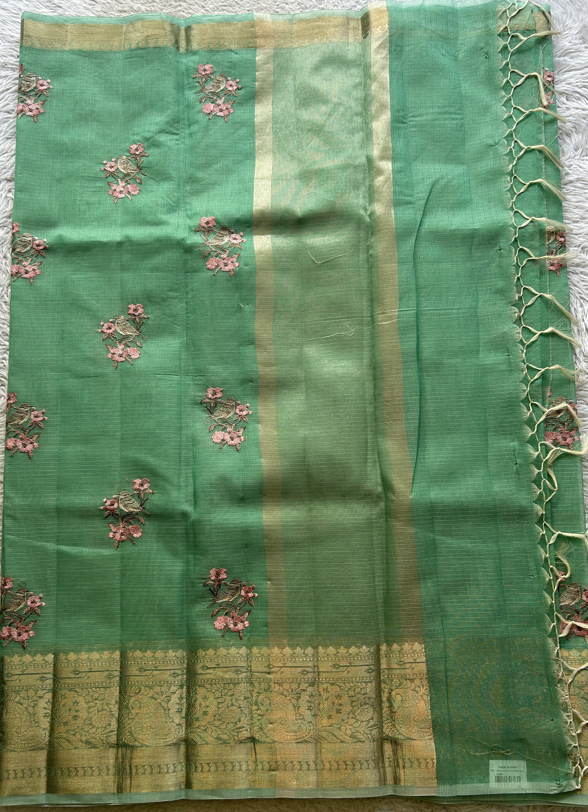 Silk kota Saree Sea Green colored Elegantly Paired with a Zari Border. - Sampradaya Designer Studio