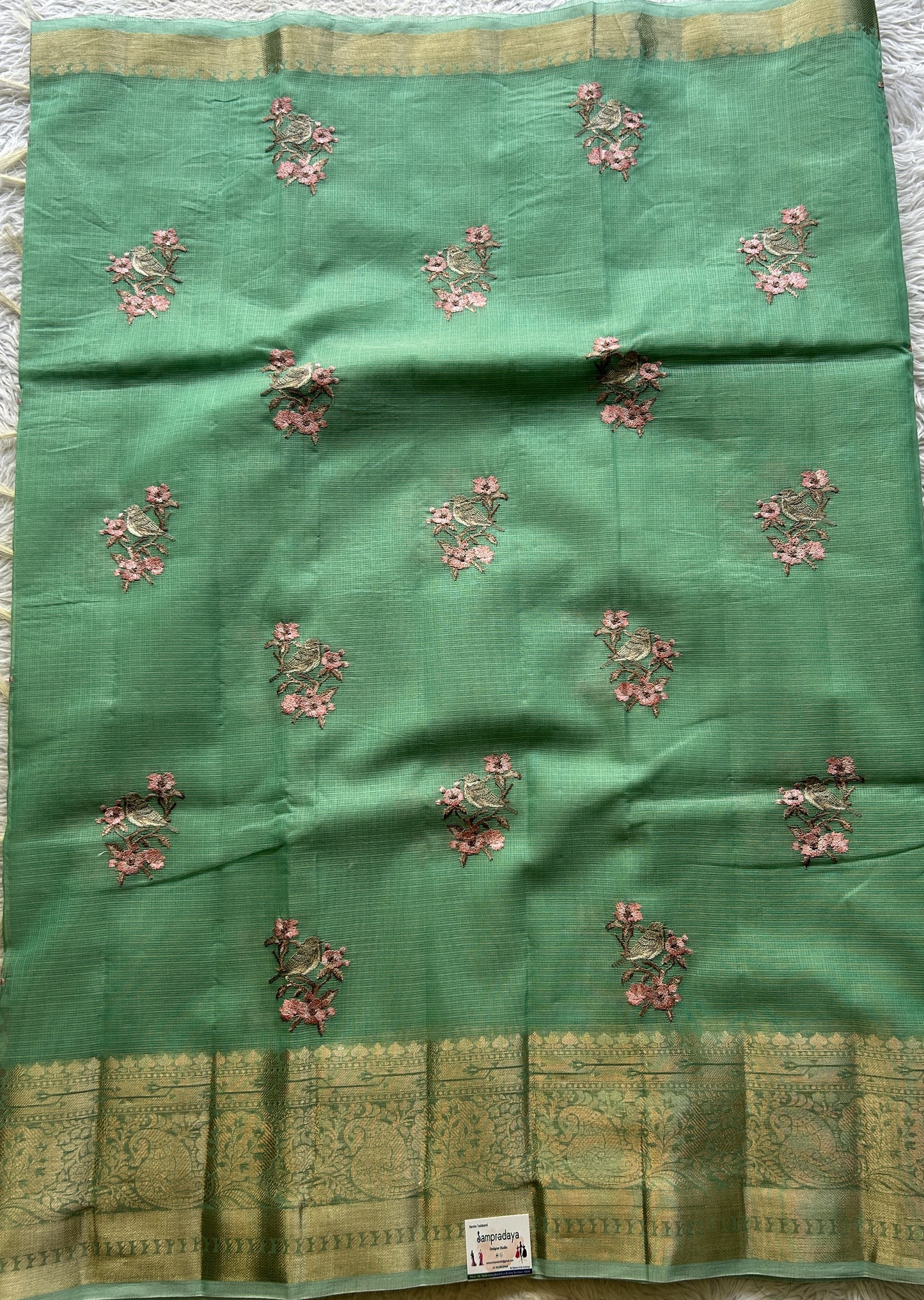 Silk kota Saree Sea Green colored Elegantly Paired with a Zari Border. - Sampradaya Designer Studio