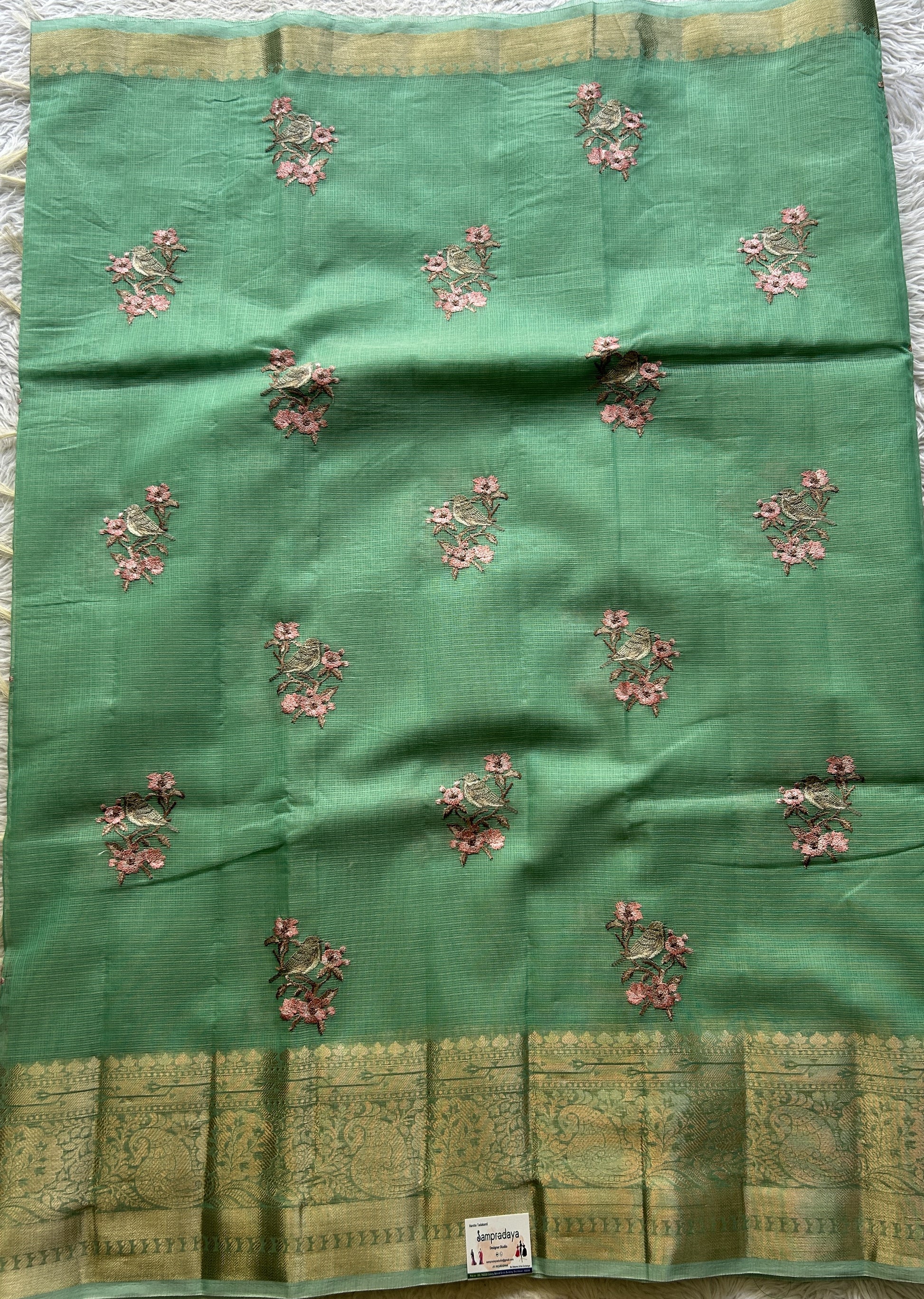 Silk kota Saree Sea Green colored Elegantly Paired with a Zari Border. - Sampradaya Designer Studio