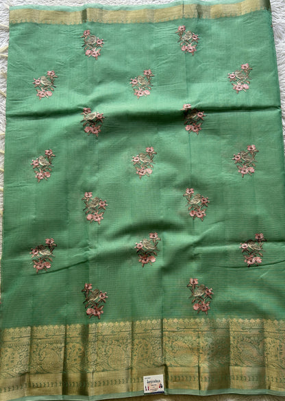 Silk kota Saree Sea Green colored Elegantly Paired with a Zari Border. - Sampradaya Designer Studio