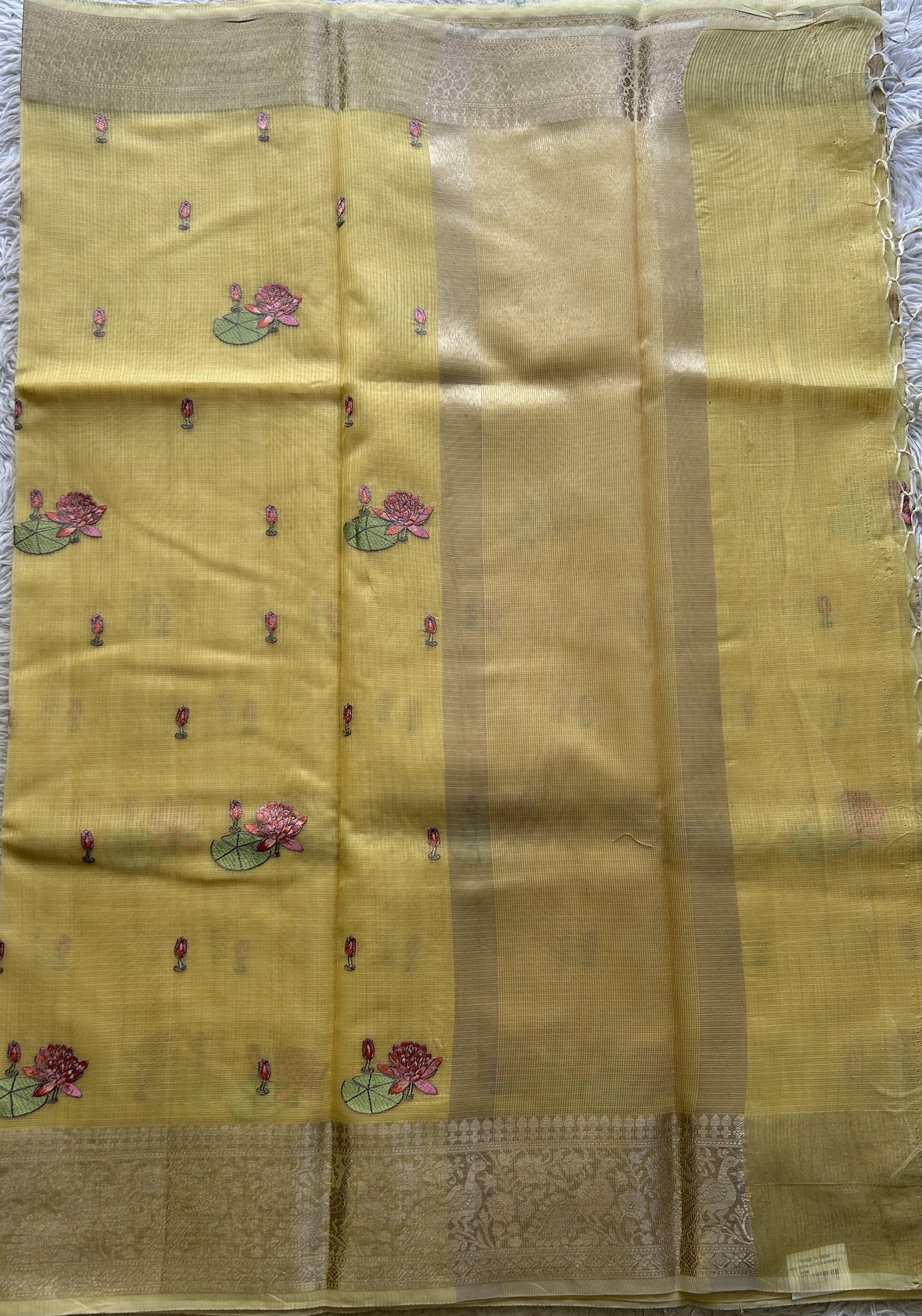 Silk kota Saree Yellow colored Elegantly Paired with a Zari Border. - Sampradaya Designer Studio