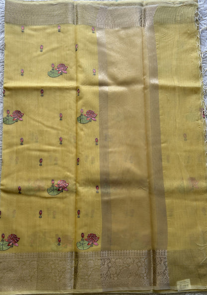 Silk kota Saree Yellow colored Elegantly Paired with a Zari Border. - Sampradaya Designer Studio