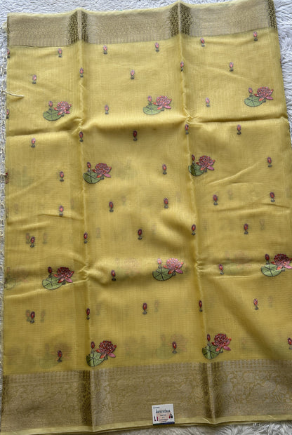 Silk kota Saree Yellow colored Elegantly Paired with a Zari Border. - Sampradaya Designer Studio