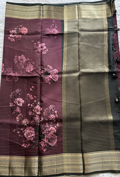 Semi Georgette Saree Purple Colored Complemented with a Zari Border. - Sampradaya Designer Studio