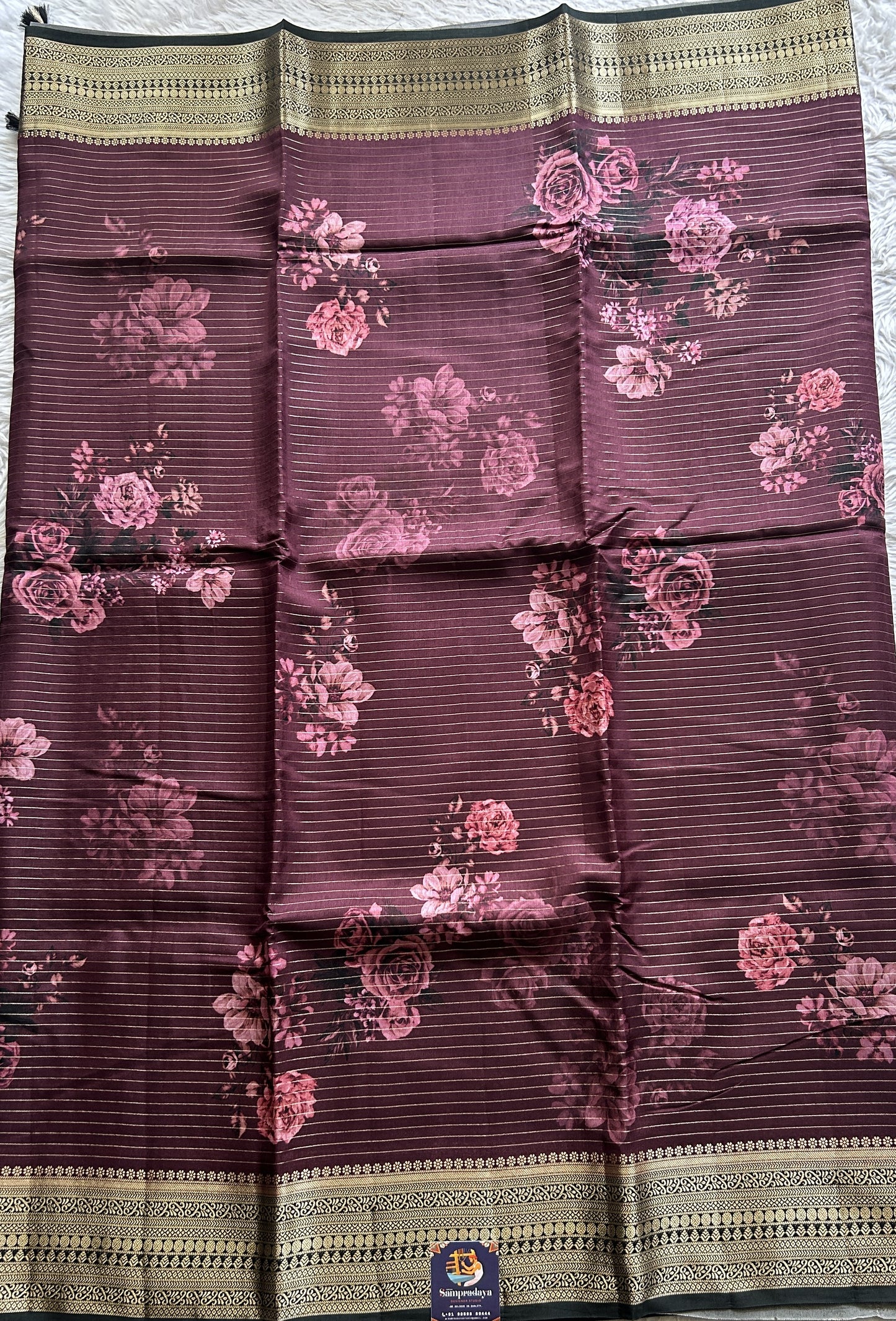 Semi Georgette Saree Purple Colored Complemented with a Zari Border. - Sampradaya Designer Studio