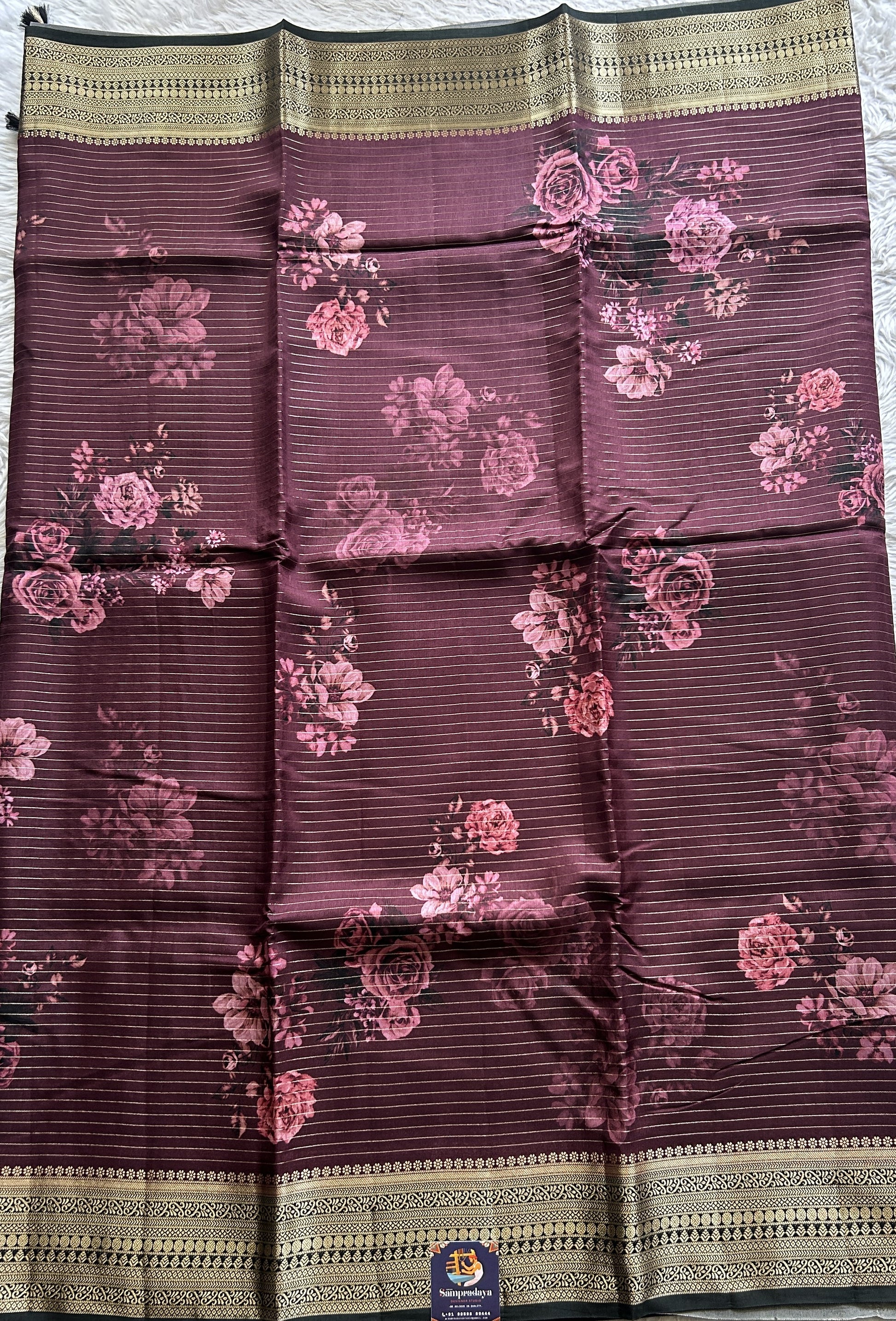Semi Georgette Saree Purple Colored Complemented with a Zari Border. - Sampradaya Designer Studio