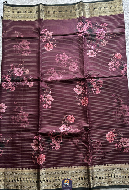 Semi Georgette Saree Purple Colored Complemented with a Zari Border. - Sampradaya Designer Studio