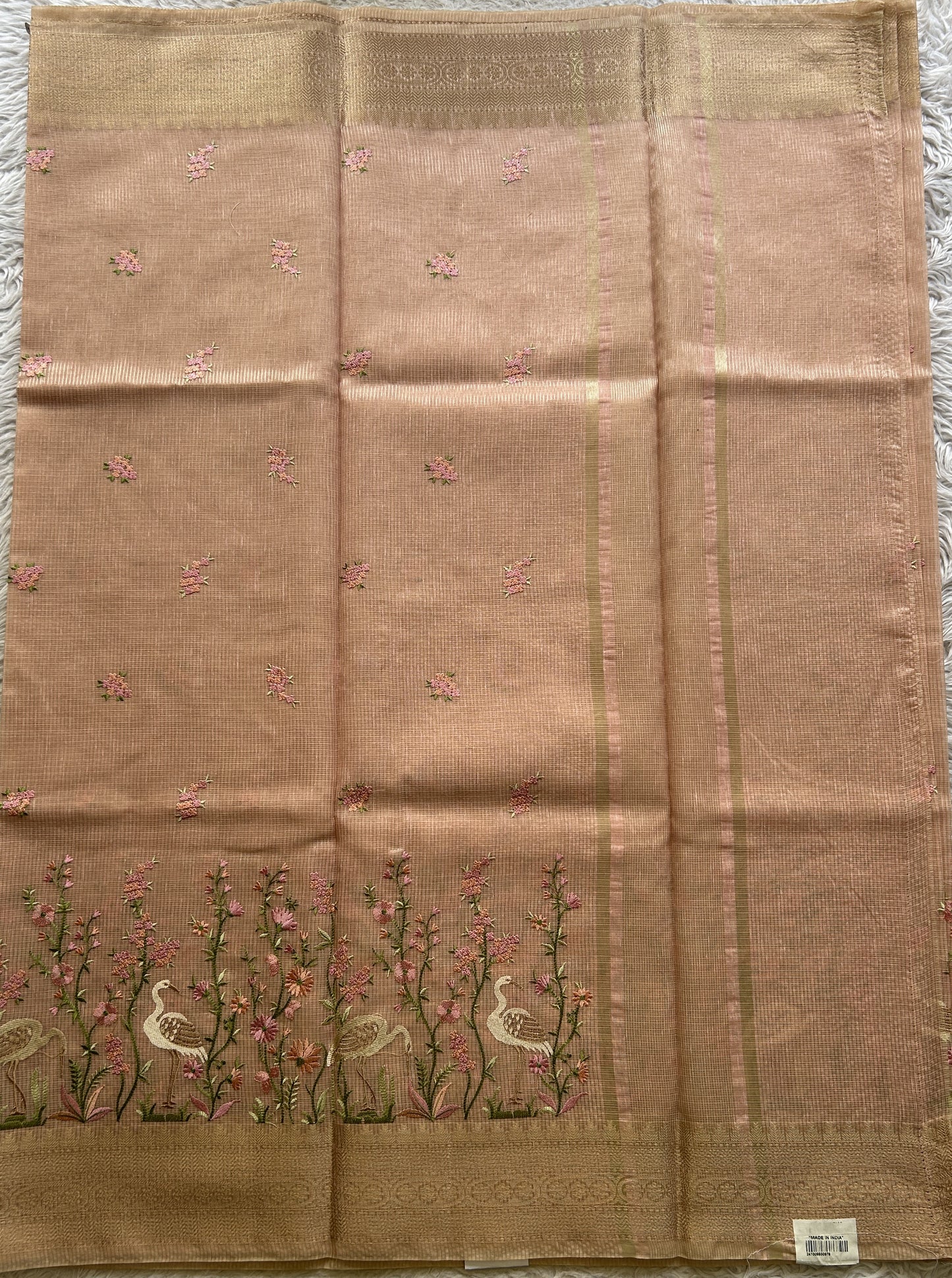 Silk kota Saree Light Flesh Pink colored Elegantly Paired with a Zari Border. - Sampradaya Designer Studio