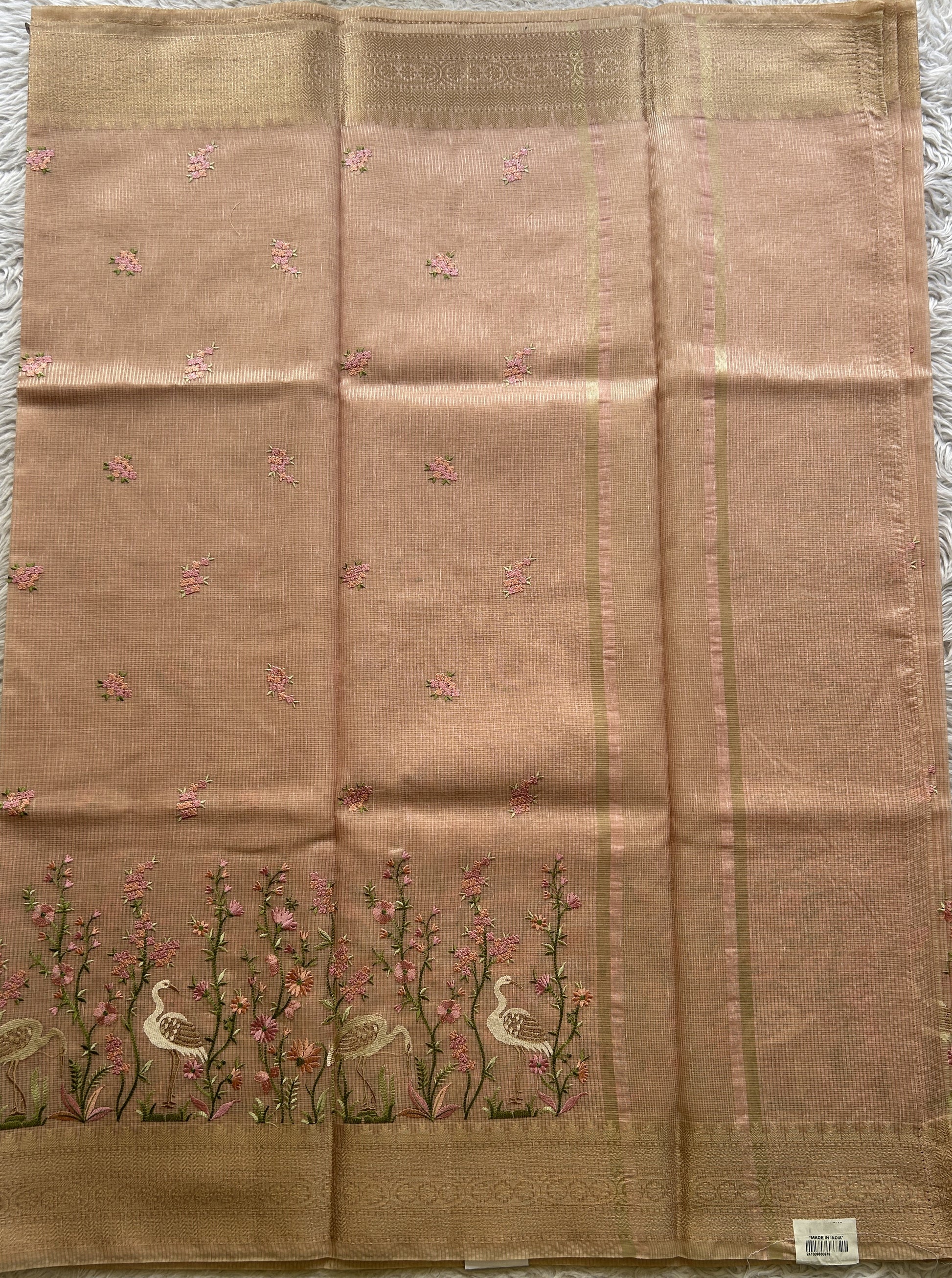 Silk kota Saree Light Flesh Pink colored Elegantly Paired with a Zari Border. - Sampradaya Designer Studio