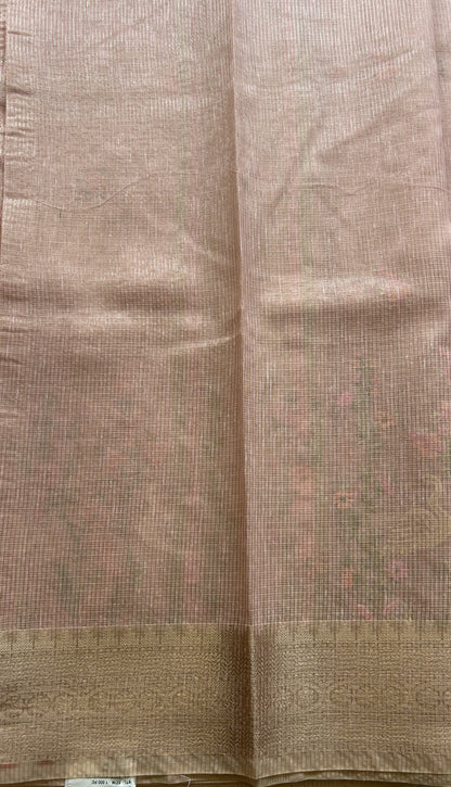 Silk kota Saree Light Flesh Pink colored Elegantly Paired with a Zari Border. - Sampradaya Designer Studio