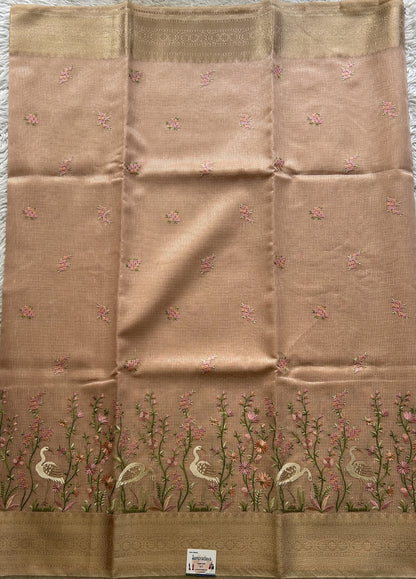 Silk kota Saree Light Flesh Pink colored Elegantly Paired with a Zari Border. - Sampradaya Designer Studio