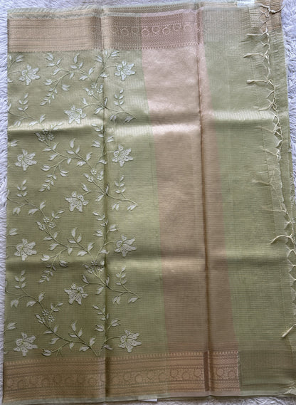 Silk kota Saree Tea Green colored Elegantly Paired with a Zari Border. - Sampradaya Designer Studio