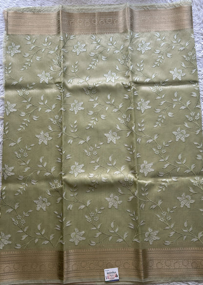 Silk kota Saree Tea Green colored Elegantly Paired with a Zari Border. - Sampradaya Designer Studio