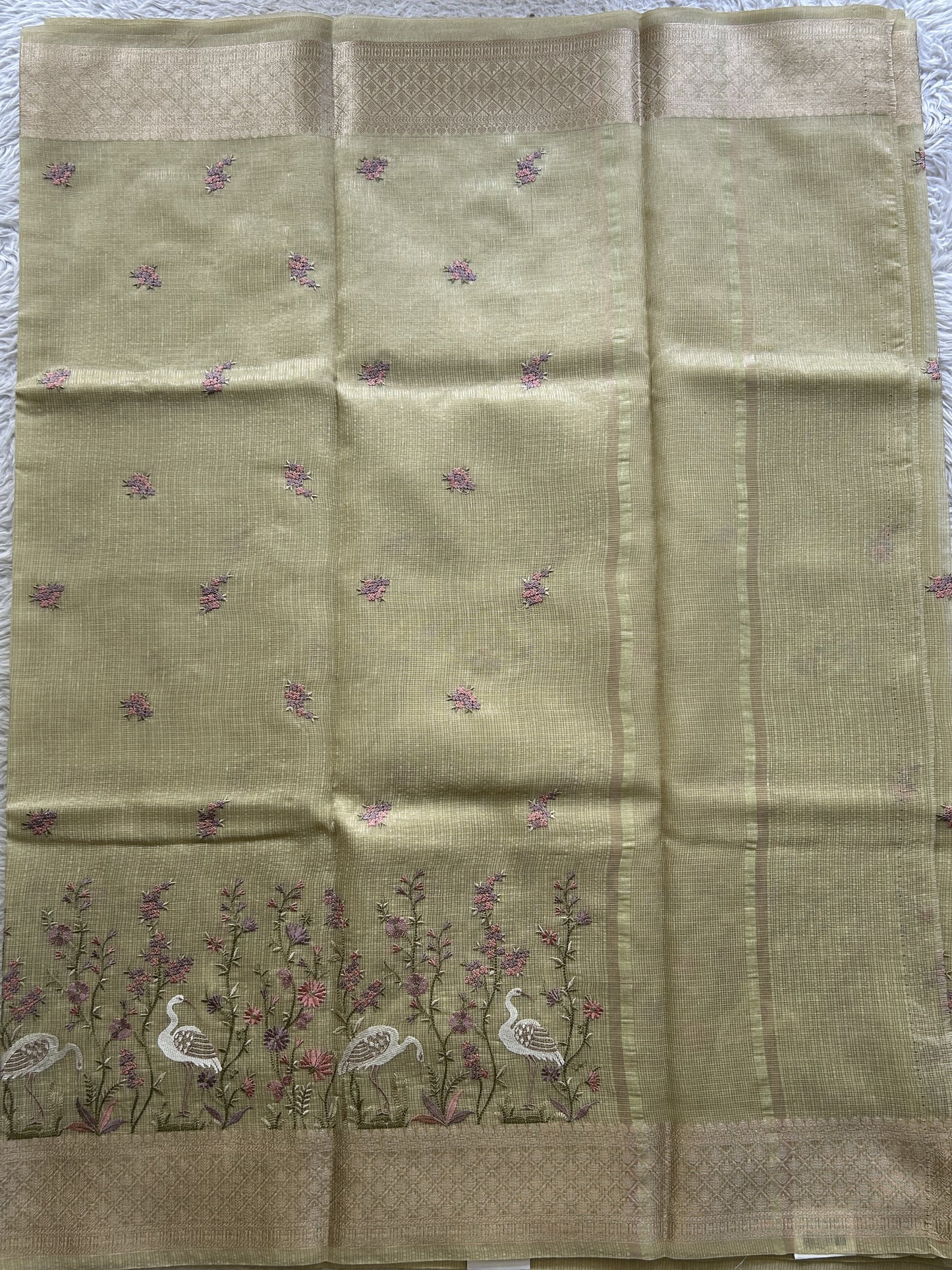 Silk kota Saree Light Green colored Elegantly Paired with a Zari Border. - Sampradaya Designer Studio