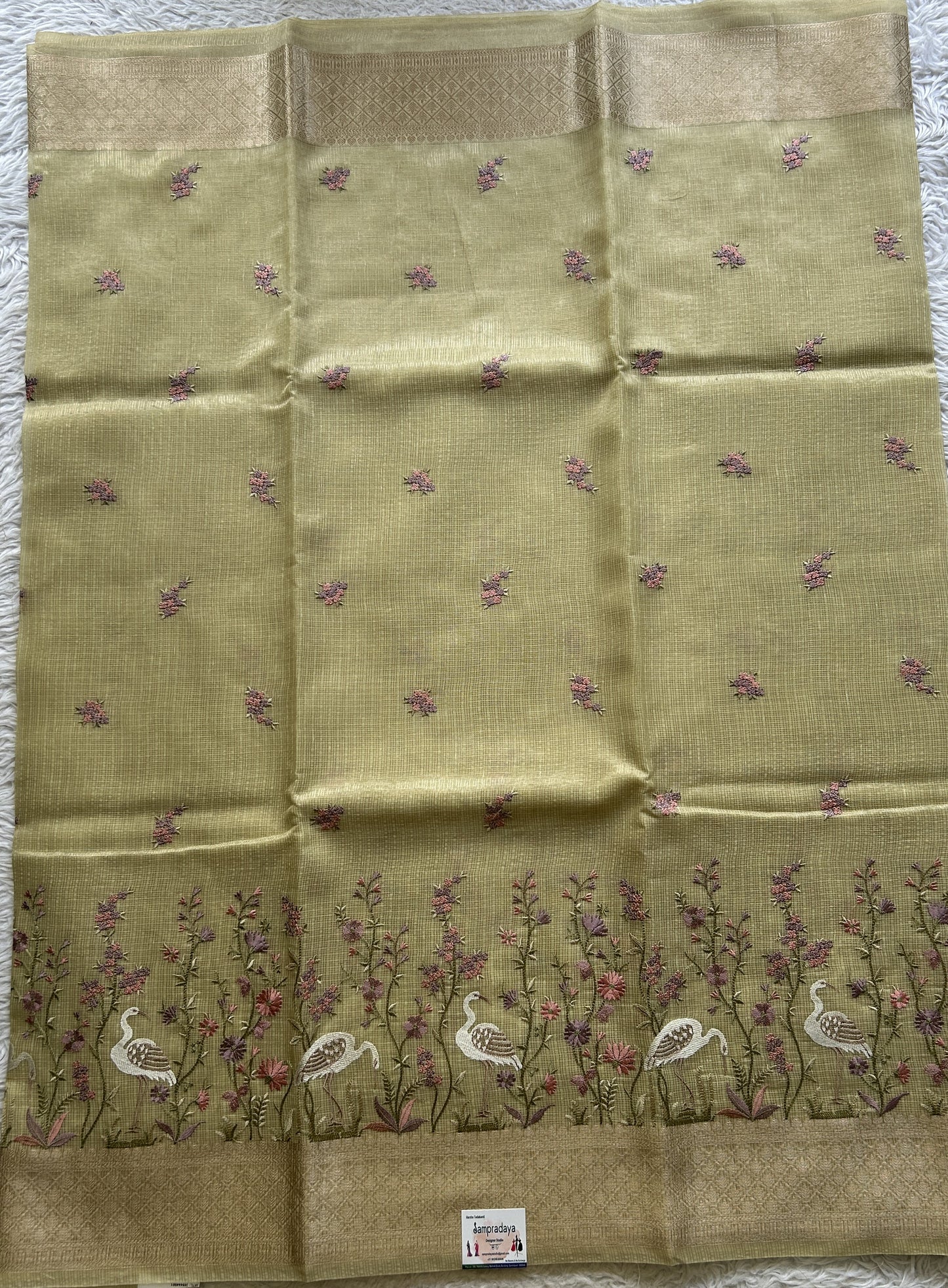 Silk kota Saree Light Green colored Elegantly Paired with a Zari Border. - Sampradaya Designer Studio