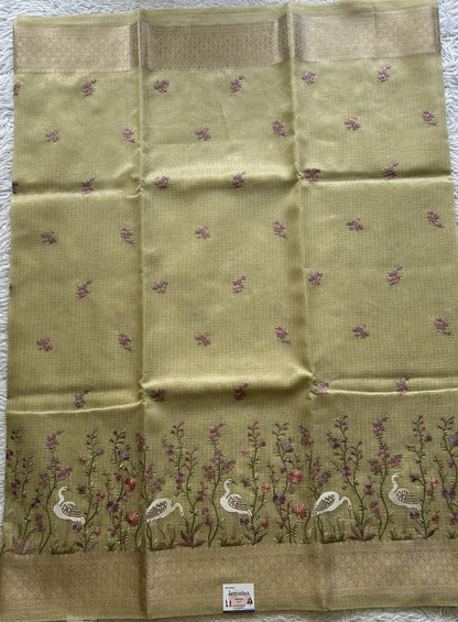 Silk kota Saree Light Green colored Elegantly Paired with a Zari Border. - Sampradaya Designer Studio