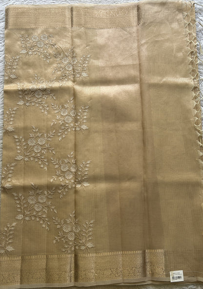 Silk kota Saree Beige colored Complemented with a Zari Border. - Sampradaya Designer Studio