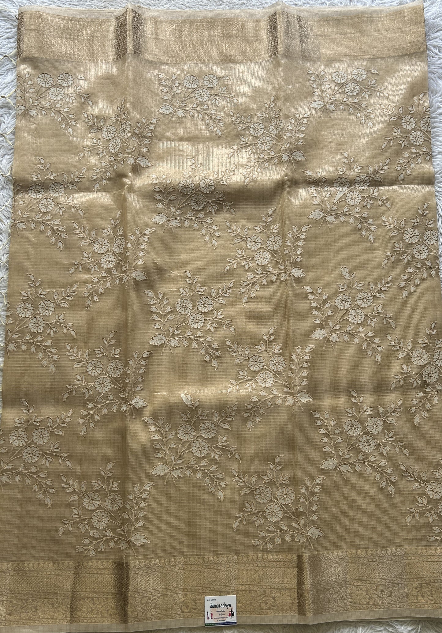 Silk kota Saree Beige colored Complemented with a Zari Border. - Sampradaya Designer Studio