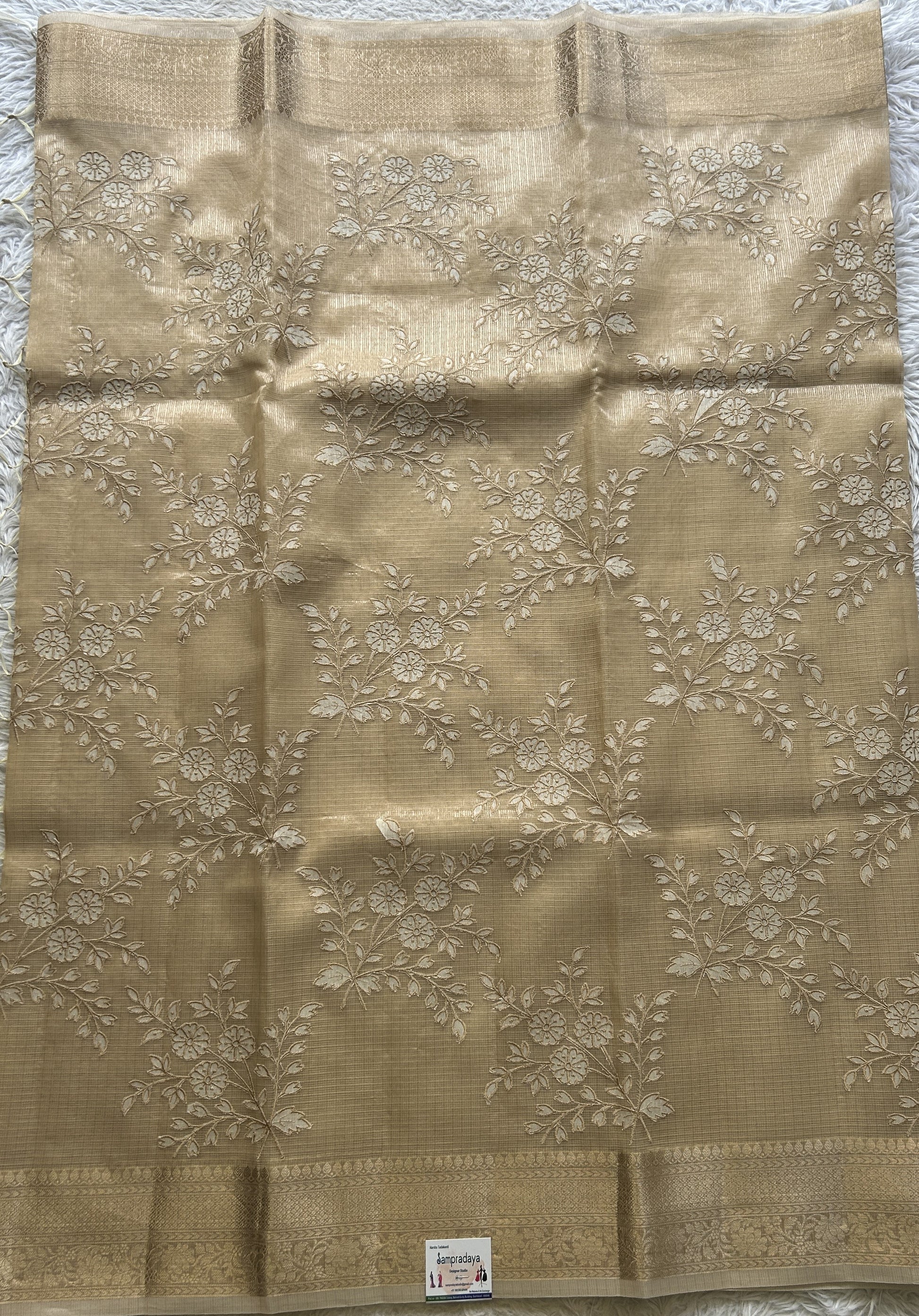 Silk kota Saree Beige colored Complemented with a Zari Border. - Sampradaya Designer Studio