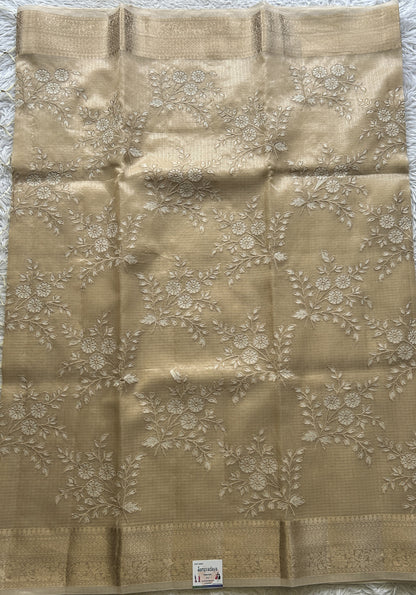 Silk kota Saree Beige colored Complemented with a Zari Border. - Sampradaya Designer Studio