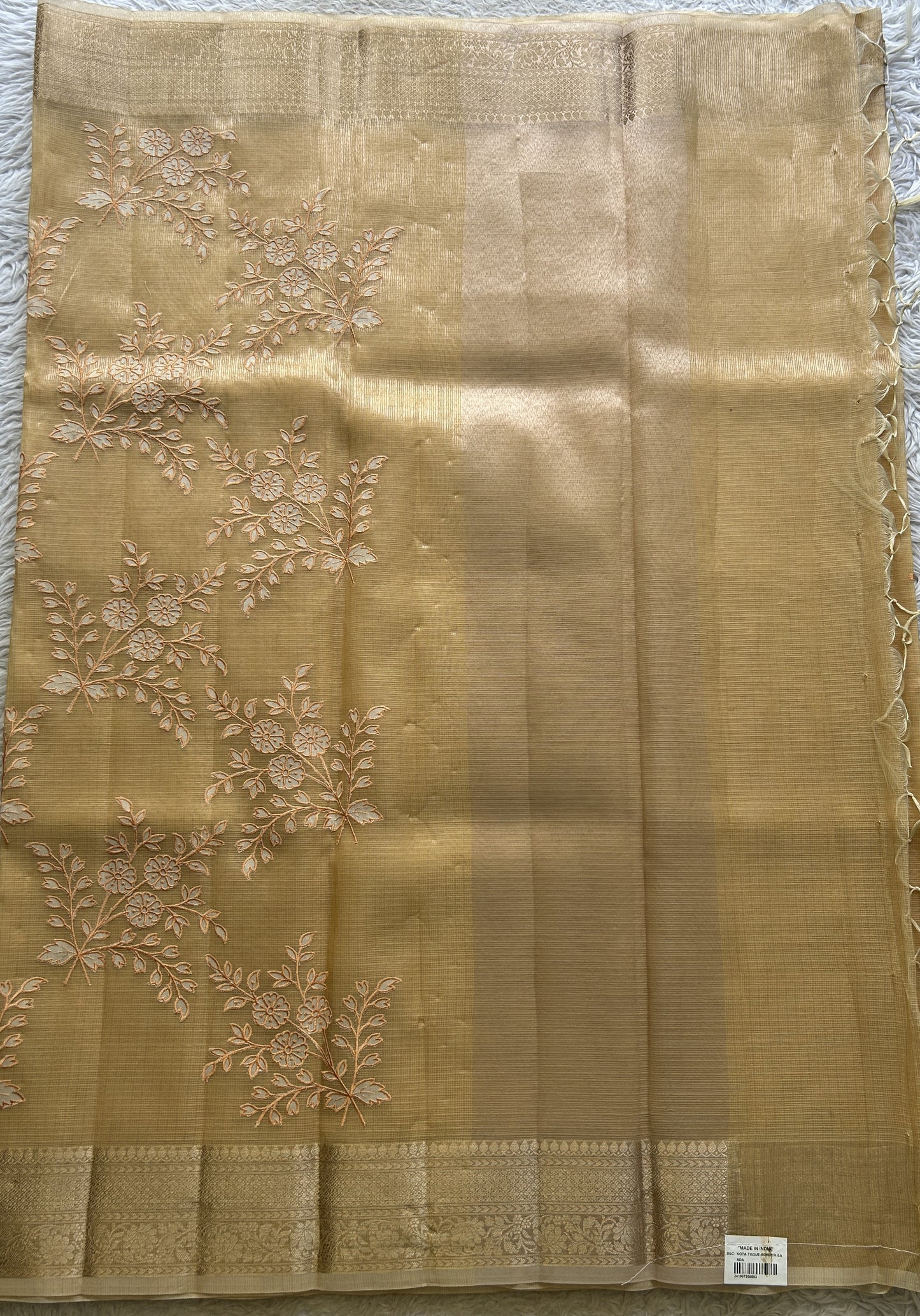 Silk kota Saree Sandalwood colored Complemented with a Zari Border. - Sampradaya Designer Studio