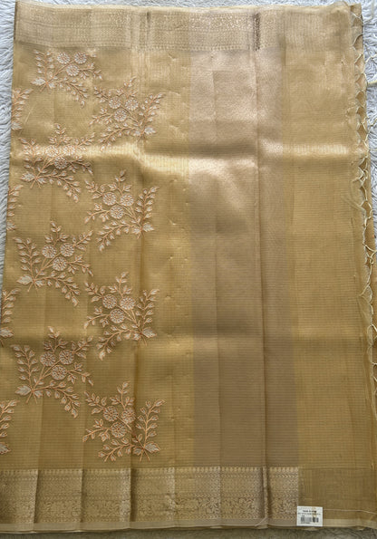 Silk kota Saree Sandalwood colored Complemented with a Zari Border. - Sampradaya Designer Studio