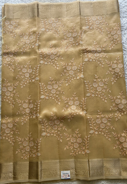 Silk kota Saree Sandalwood colored Complemented with a Zari Border. - Sampradaya Designer Studio