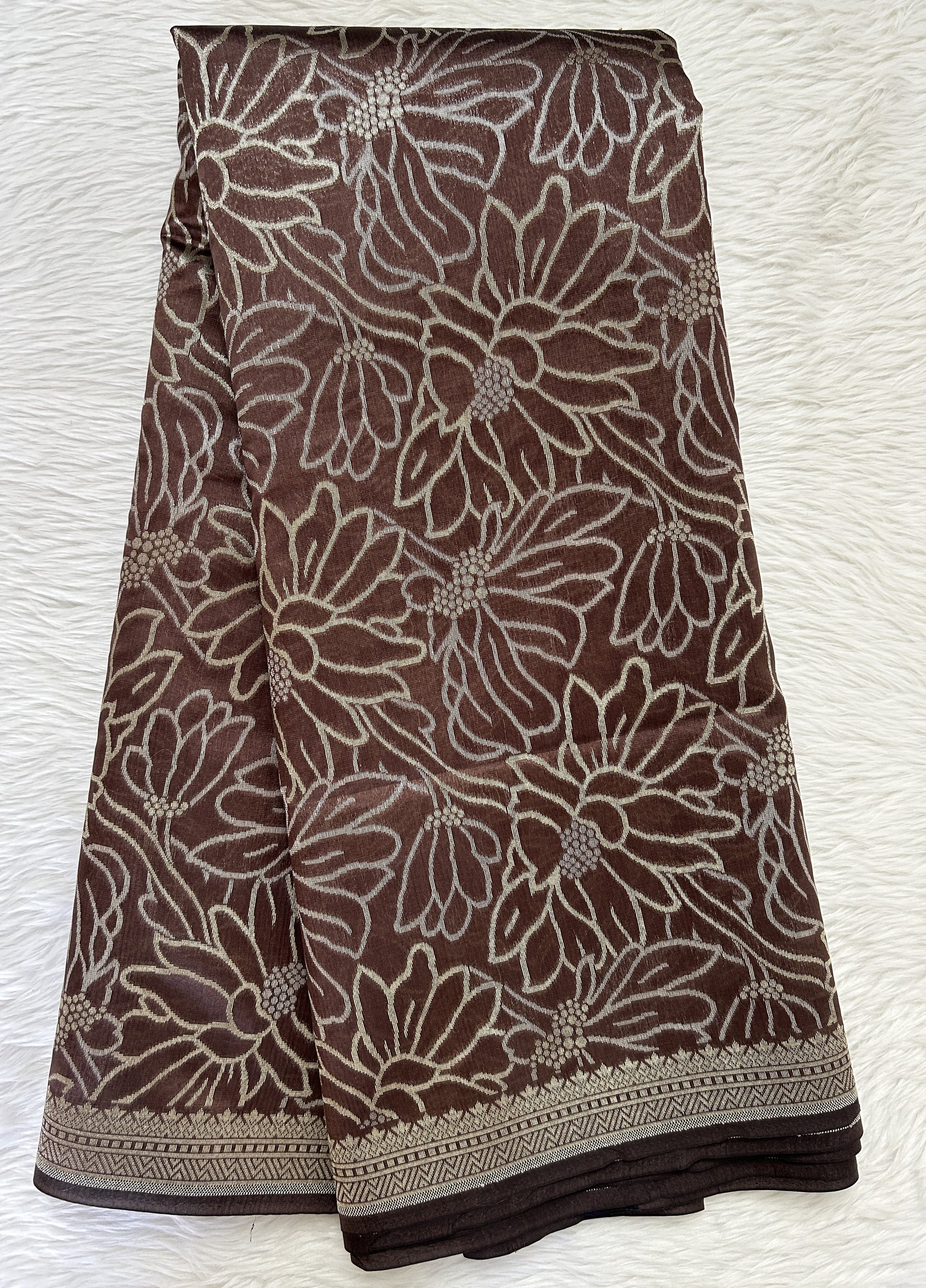Banarasi Katan Silk Saree Brown colored Saree complemented with a Light Gold Zari border. - Sampradaya Designer Studio