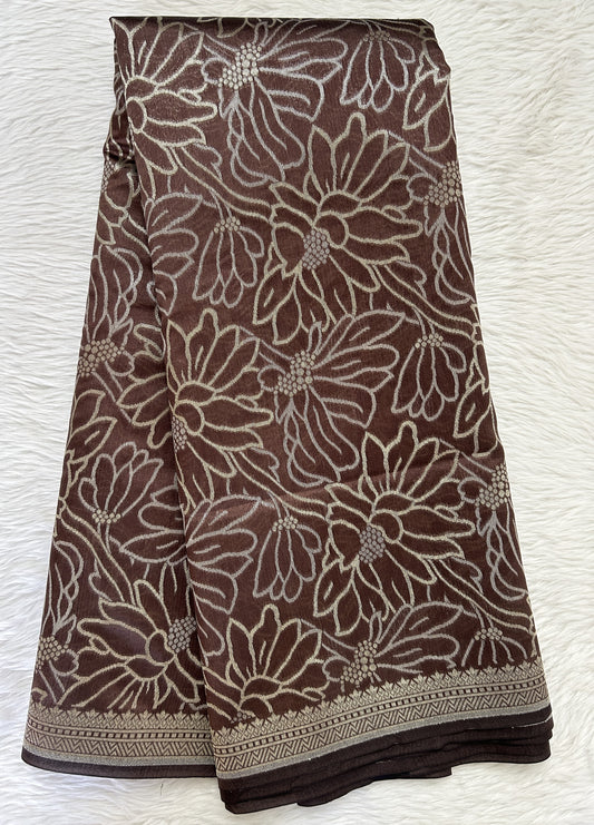 Banarasi Katan Silk Saree Brown colored Saree complemented with a Light Gold Zari border. - Sampradaya Designer Studio