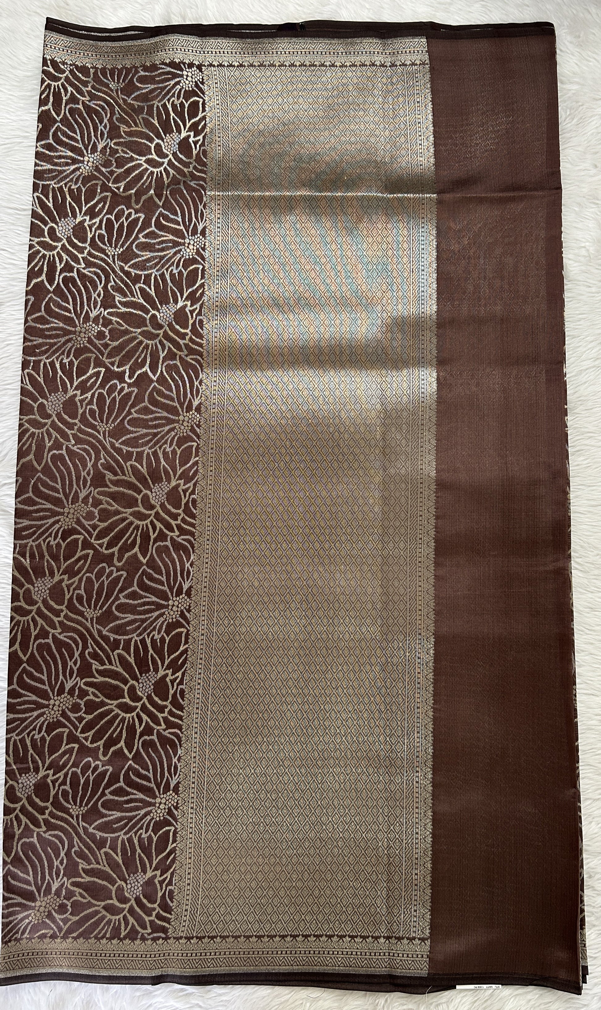 Banarasi Katan Silk Saree Brown colored Saree complemented with a Light Gold Zari border. - Sampradaya Designer Studio