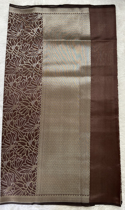Banarasi Katan Silk Saree Brown colored Saree complemented with a Light Gold Zari border. - Sampradaya Designer Studio