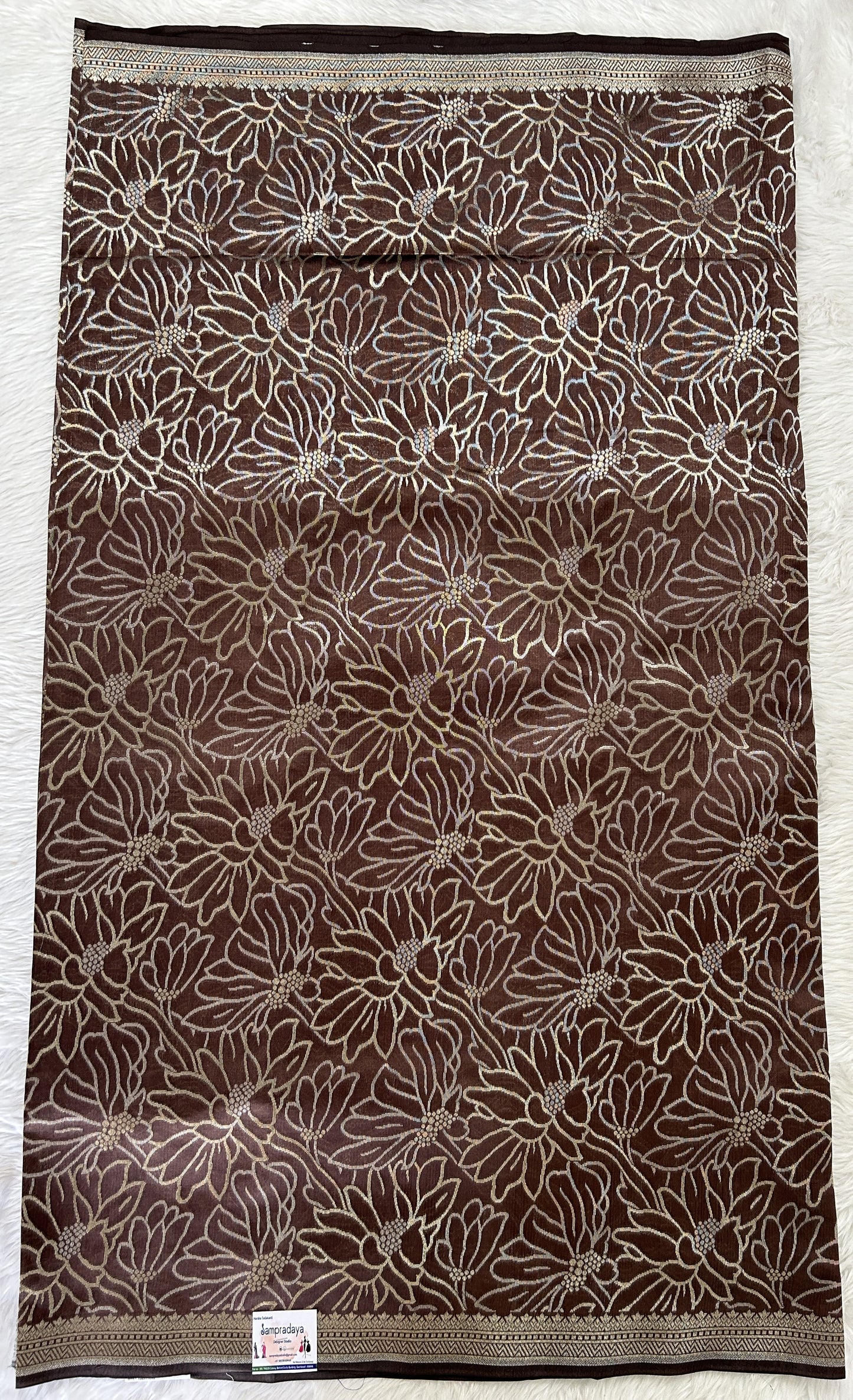 Banarasi Katan Silk Saree Brown colored Saree complemented with a Light Gold Zari border. - Sampradaya Designer Studio