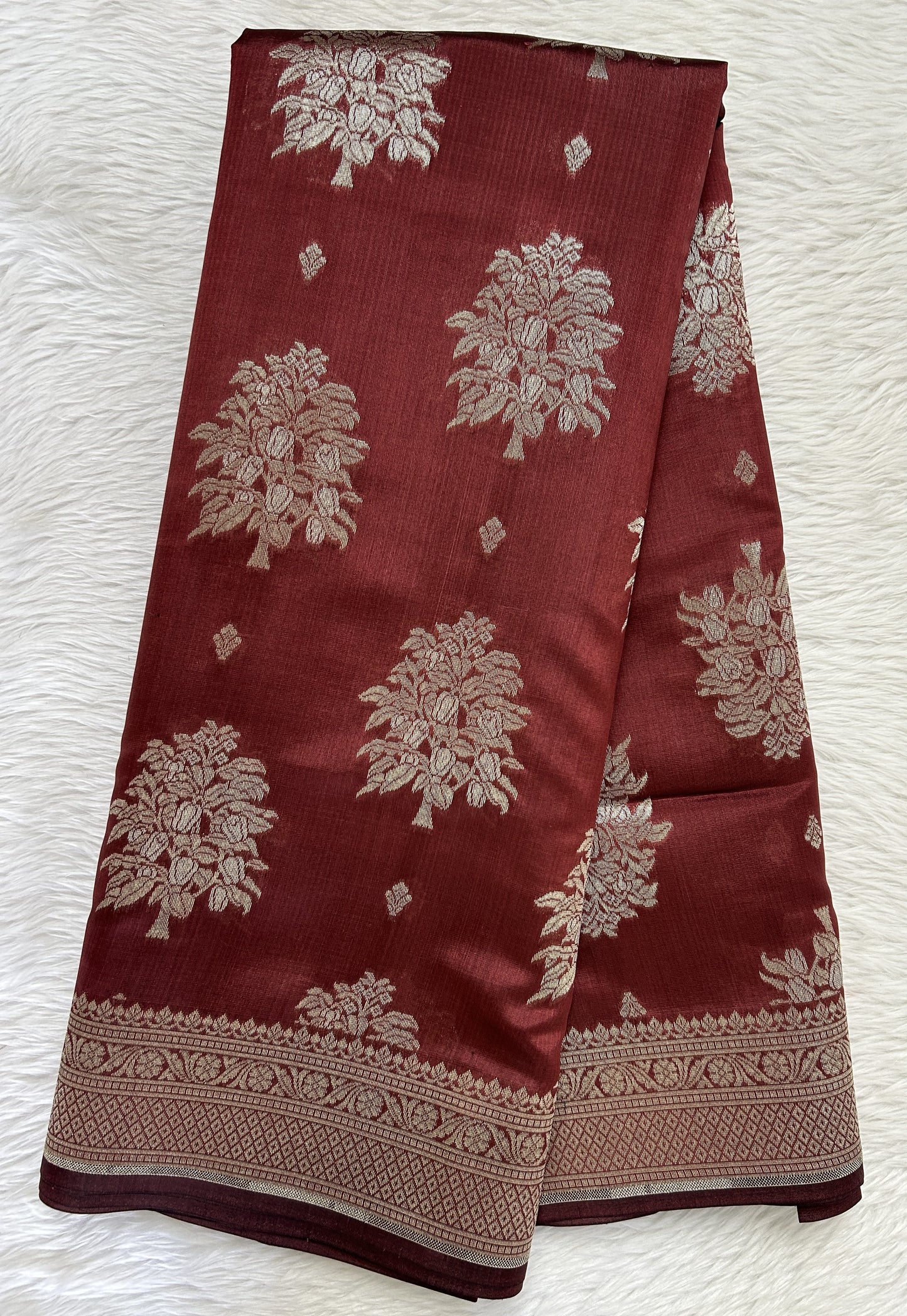 Banarasi Katan Silk Saree Pastel Brown colored Saree complemented with a Light Gold Zari border. - Sampradaya Designer Studio
