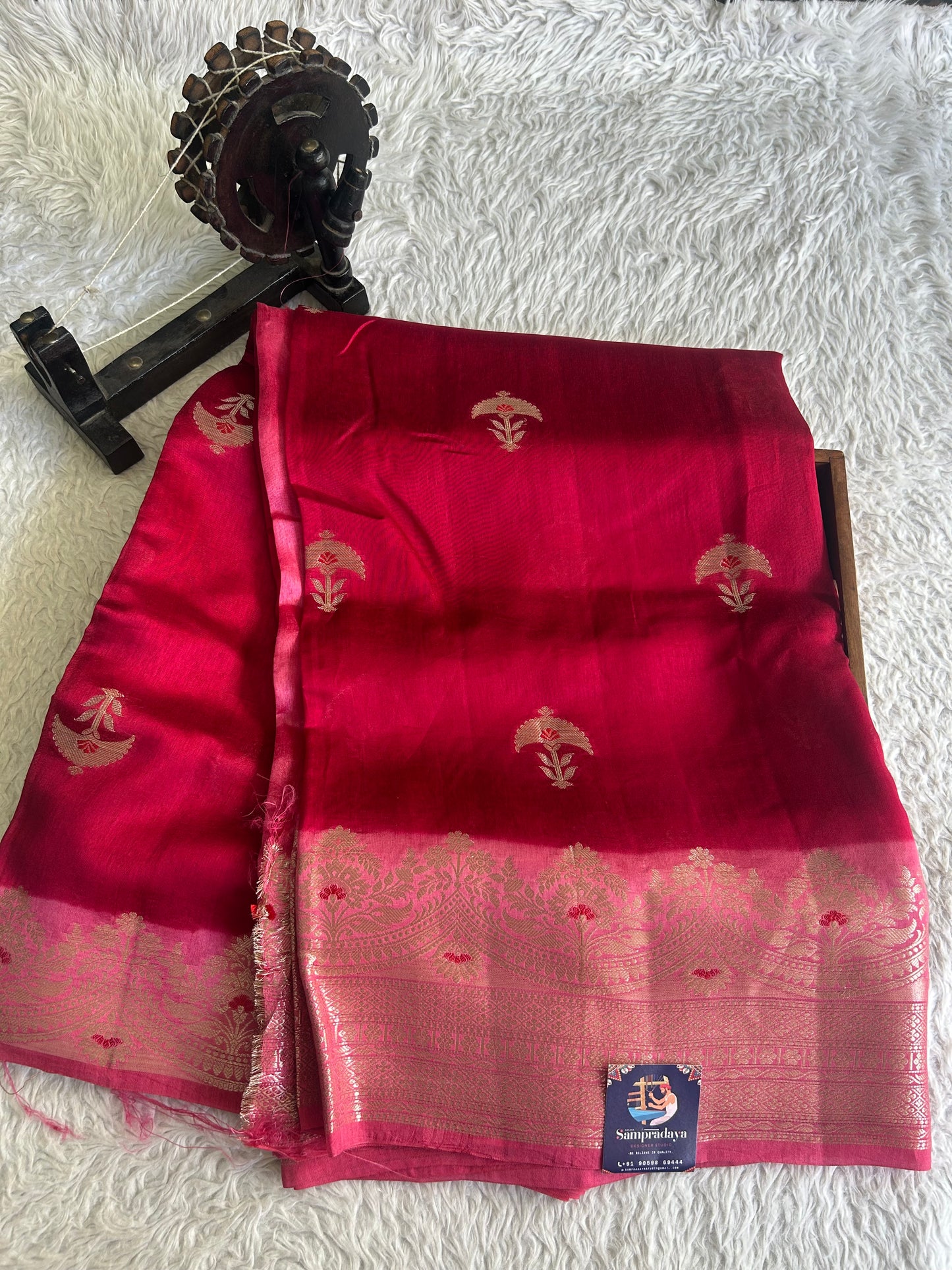 Banarasi Fancy Saree cerise Pink Colored Complemented with a Silver Zari Border. - Sampradaya Designer Studio