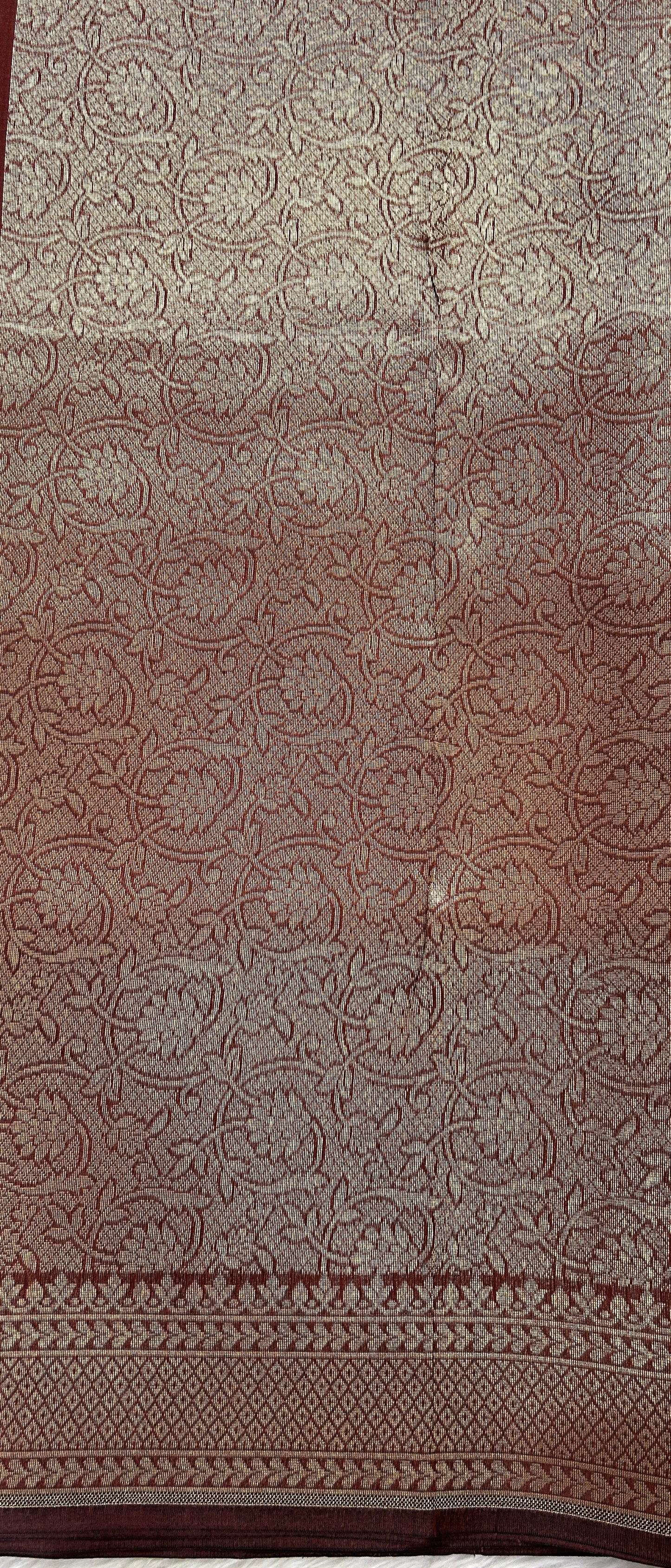 Banarasi Katan Silk Saree Pastel Brown colored Saree complemented with a Light Gold Zari border. - Sampradaya Designer Studio