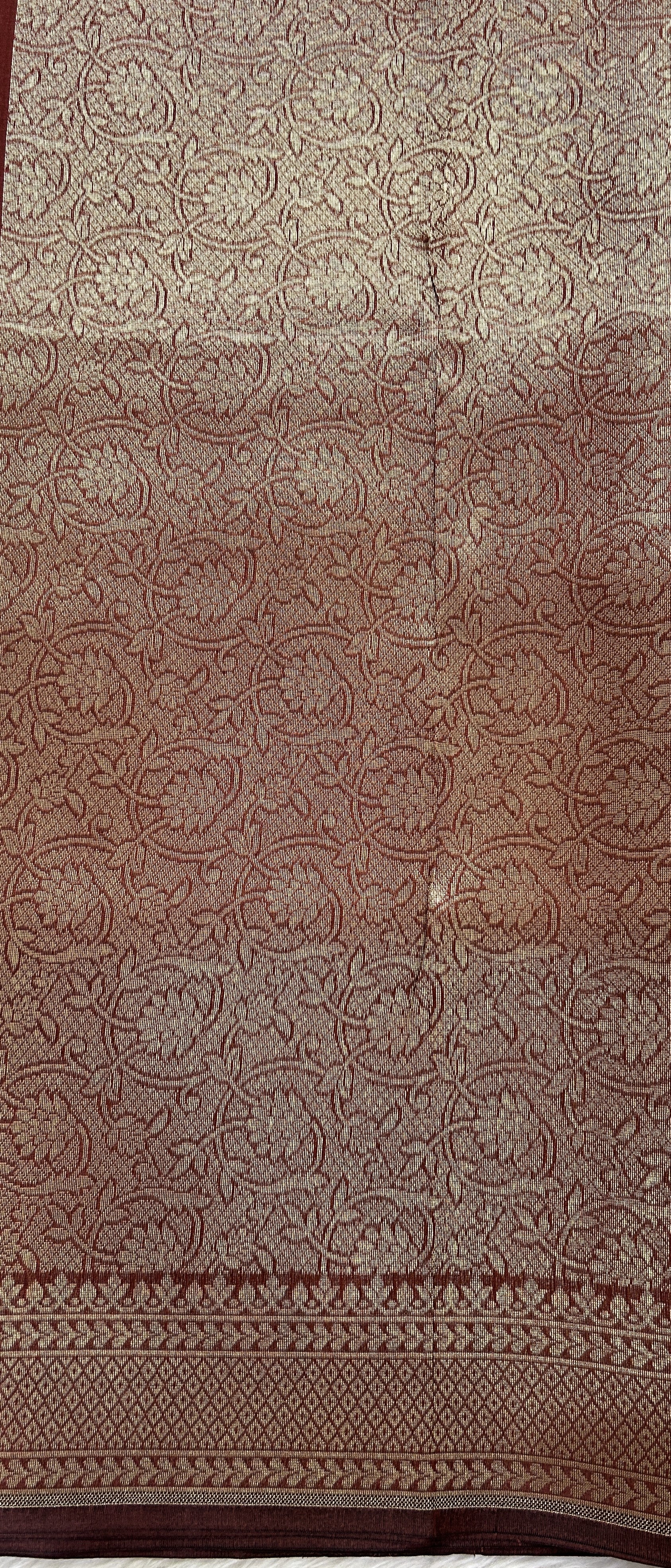 Banarasi Katan Silk Saree Pastel Brown colored Saree complemented with a Light Gold Zari border. - Sampradaya Designer Studio