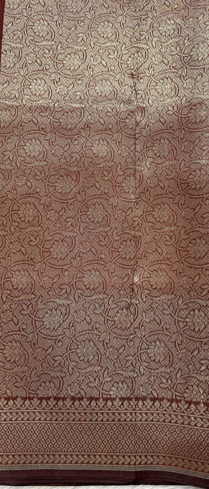 Banarasi Katan Silk Saree Pastel Brown colored Saree complemented with a Light Gold Zari border. - Sampradaya Designer Studio