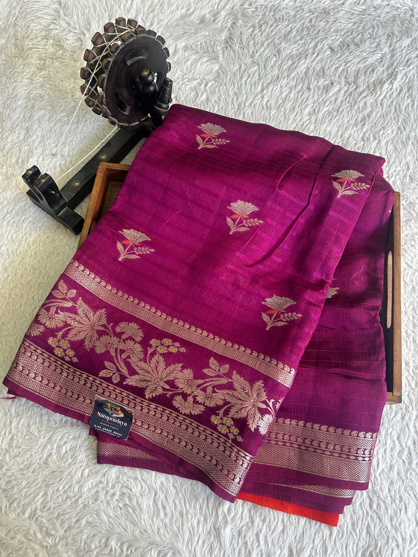 Banarasi Fancy Saree Dark Purple Colored Complemented with a Silver Zari Border. - Sampradaya Designer Studio
