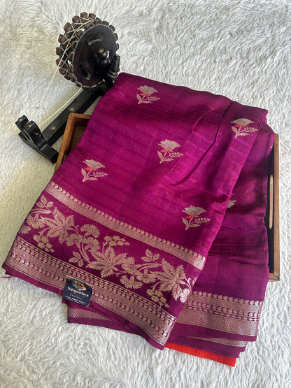 Banarasi Fancy Saree Dark Purple Colored Complemented with a Silver Zari Border. - Sampradaya Designer Studio