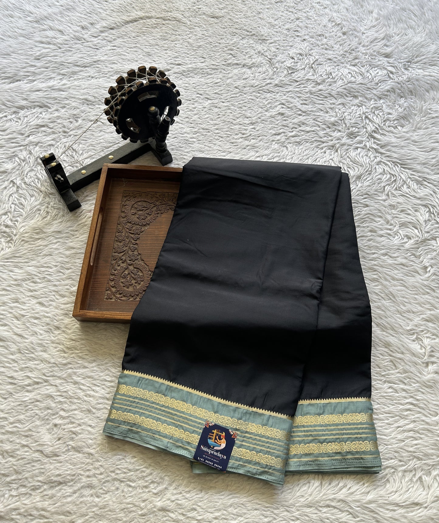 Semi Georgette Saree Elephant Gray Colored elegantly adorned with a Zari Border. - Sampradaya Designer Studio