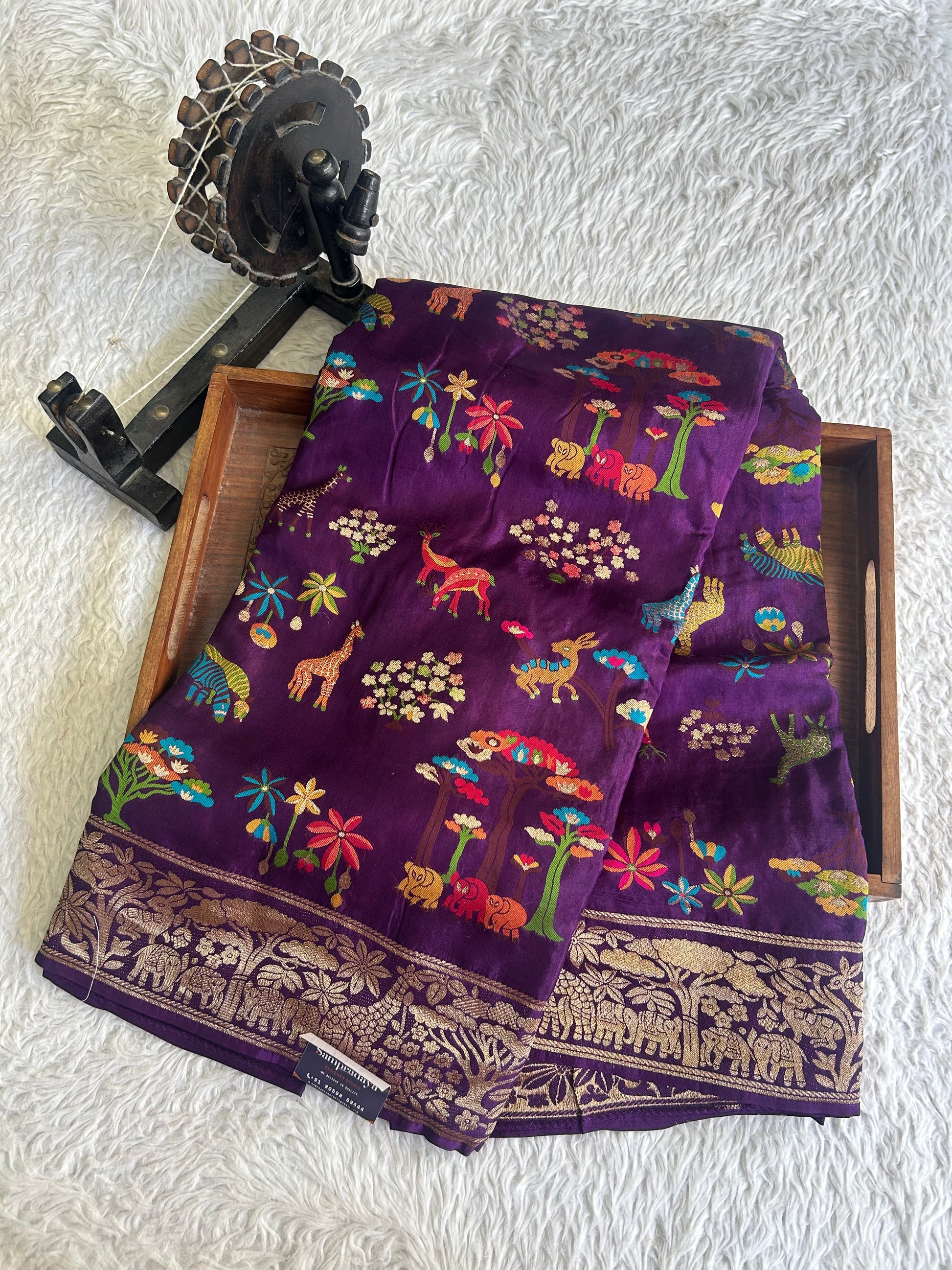 Banarasi Fancy Saree Metallic Purple Colored Complemented with a Gold Zari Border. - Sampradaya Designer Studio