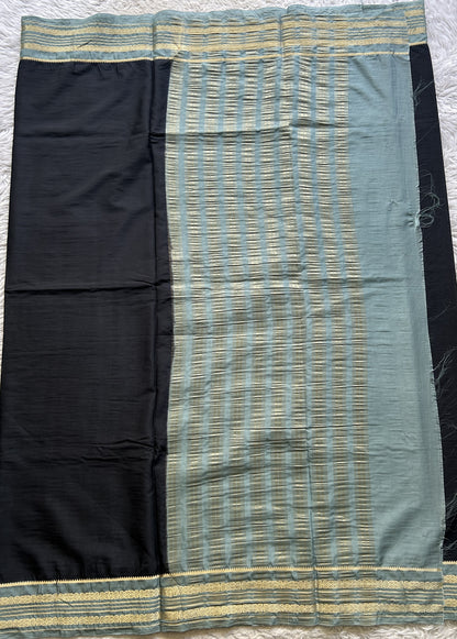 Semi Georgette Saree Elephant Gray Colored elegantly adorned with a Zari Border. - Sampradaya Designer Studio
